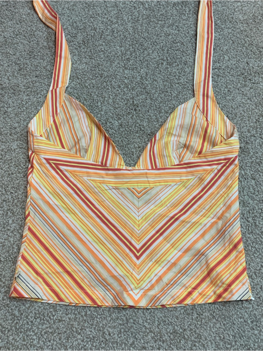 Jennifer Lopez Striped Halter Tank Top in Orange, Yellow & Cream - Picture 3 of 4